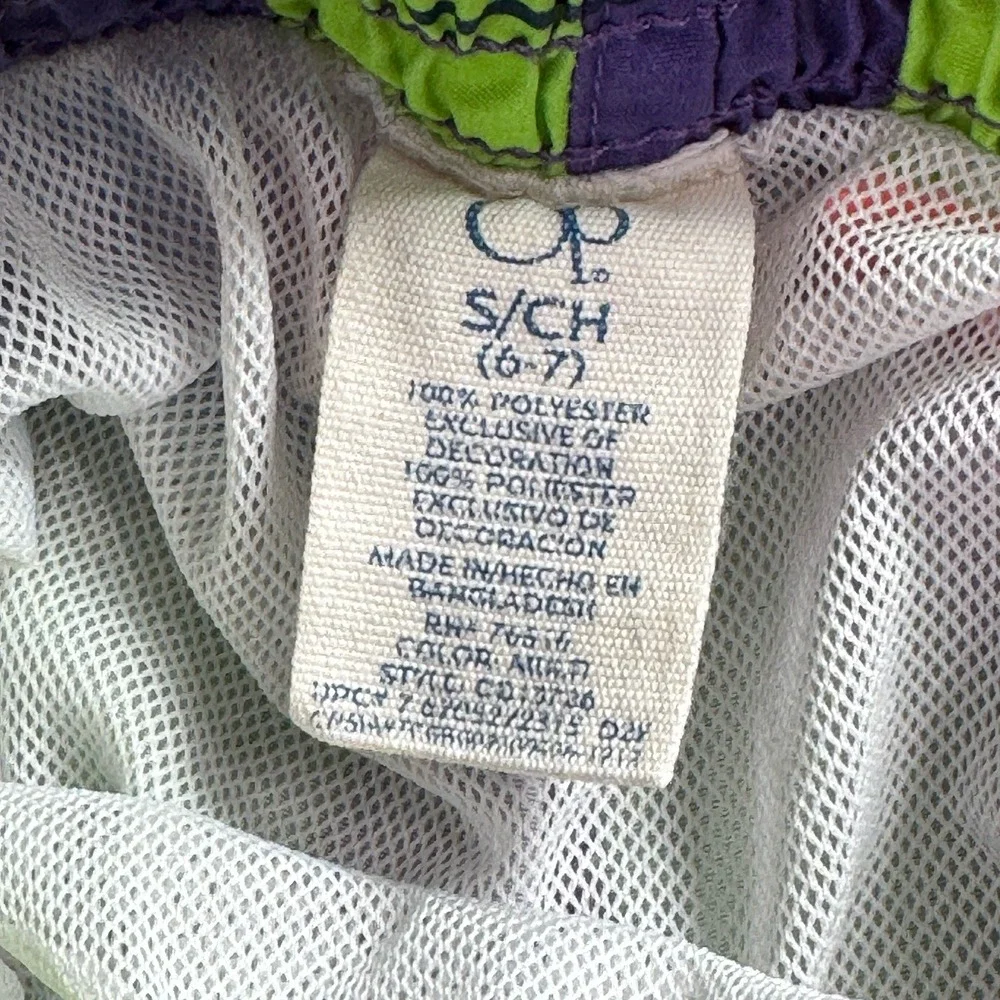 Vintage 90's OP Ocean Pacific Youth Small 6/7‎ Neon Swim Trunks Board Shorts